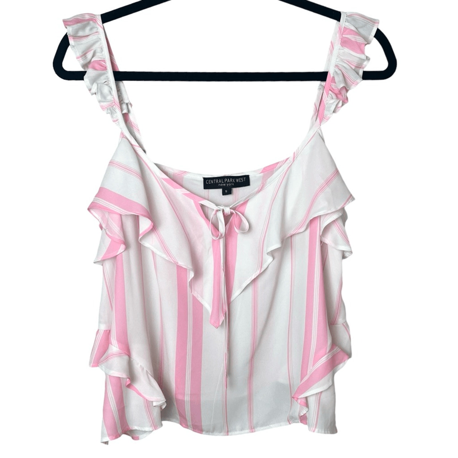 Nwot Central Park West Sleeveless Ruffle Pink & White Stripe Flowy Blouse Sz S